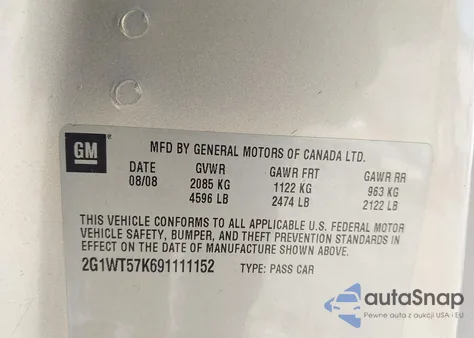 2009 Chevrolet Impala Lt from USA, damaged, VIN 2G1WT57K691111152